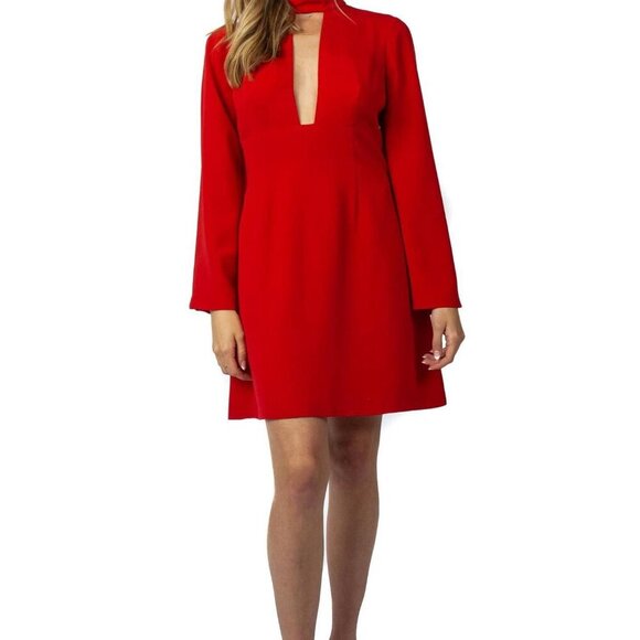 NWT Jill Stuart Black Midi Deep V Mock Bell Long Sleeve Dress Size 10 $300 - Picture 3 of 10